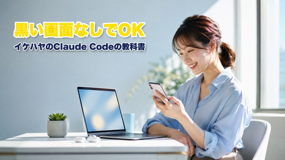 明るいデスクでスマホを見て笑顔の女性