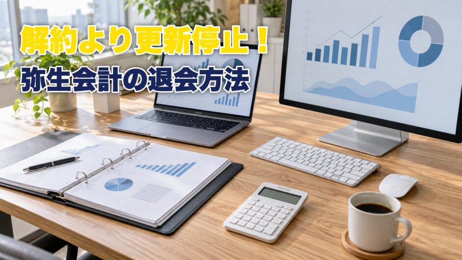 デスクに置かれたノートパソコンと電卓と帳簿